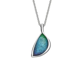 ORTAK 925 Sterling Silver Handmade Pendant Necklace, Hot Glass Hand Enamel In Aquamarine Or Lotus Colourways, High Polished, Scottish Fine Jewellery, Made In Scotland (Open, Aquamarine)