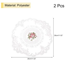 QUARKZMAN Pack of 2 Retro Lace Place Mats, French Crochet Doilies Round Embroidered Hollow Cup and Vase Table Mat for Dining Table Kitchen Party 28 x 28 cm, White
