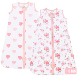 Baby Sleeping Bag, 1.0 Tog Organic Cotton Wearable Blanket with Two-Way Zipper, Wrap Transition, Baby Sleeping Bag, All Season Sleeping Bag for Newborns, Toddlers, Boys, Girls, 2 Pack, 1.0, 1.0 Tog