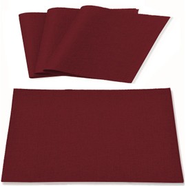 Linen Fabric Placemats Set of 4, Machine Washable, Heat Resistant, Wrinkle Free, Thick Polyester Kitchen Place Mats for Dining Table (Burgundy)