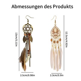 2 Pairs Feather Earrings for Women, Bohemian Faux Feather Earrings, Vintage Earrings, Bohemian Style Decoration, Long Feather Fringe Earrings for Women and Girls