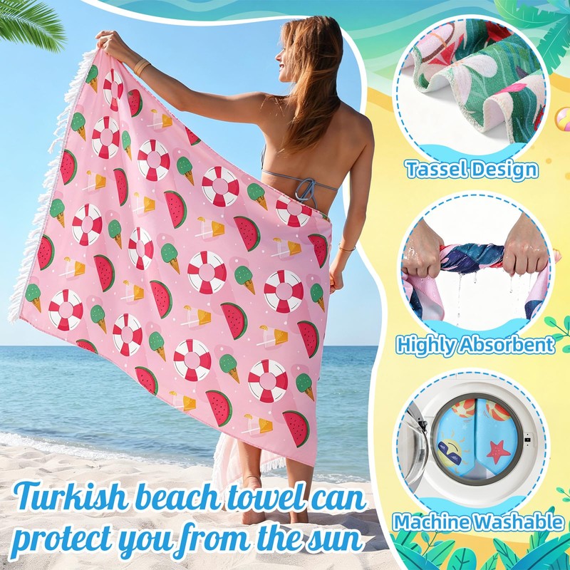 Peryiter 20 Pcs Large Flamingos Turkish Beach Towel 27.6"x55" Microfiber