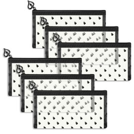 Fassave 6 Pack Mini Zipper Mesh Makeup Bags, Heart Print Nylon Cosmetic Bags Toiletry Bags for Office Travel Organization (Beige, M)