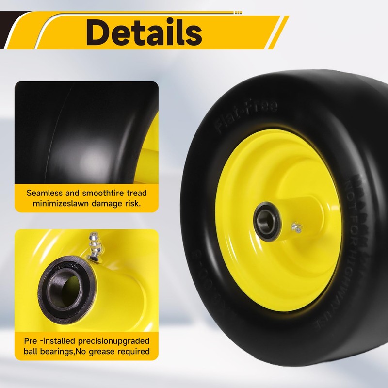 11x6.00-5" Flat Free Tire, Solid Smooth Front Wheel Tire for