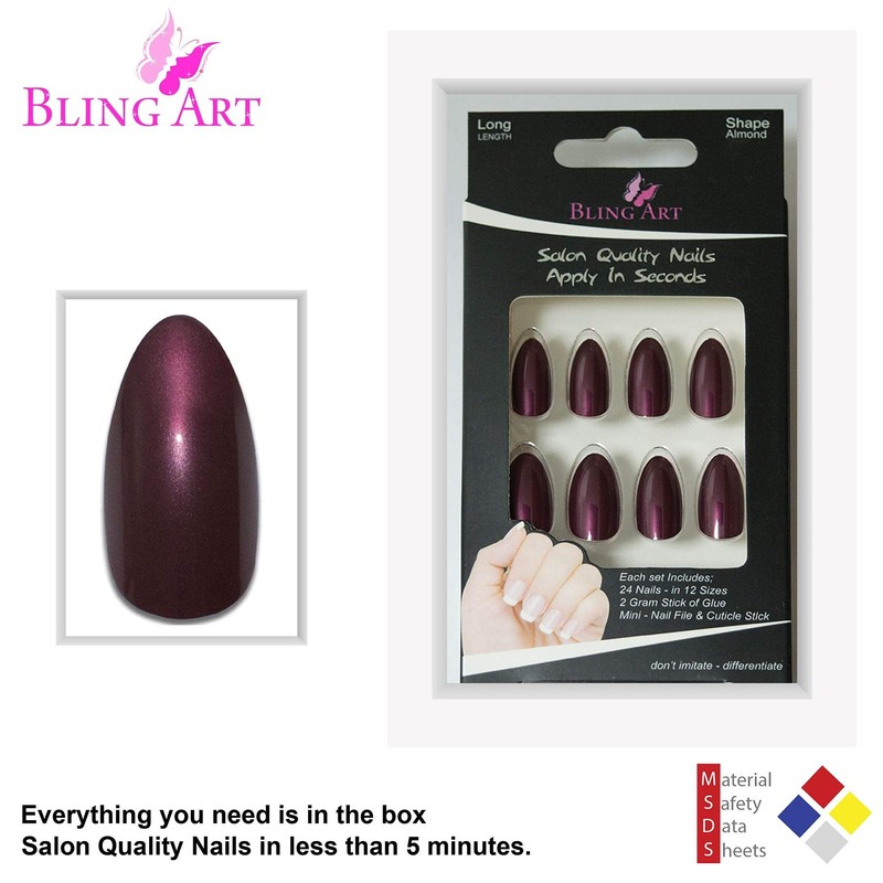 False Nails Bling Art Brown Glitter Almond Stilet Fake Long