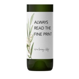 Always Read the Fine Print ● SET of 5 ● GENDER NEUTRAL Pregnancy Announcement Wine Labels, Baby Announcement Wine Label, We are Pregnant, Pregnancy Reveal, Alternative to Card WATERPROOF