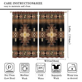 Cortinas aztecas étnicas, tribales nativos americanos, bohemios, clásico, café de mediados de siglo, patrón geométrico abstracto de píxeles, bolsillos para barra opaca, tratamientos de ventana para
