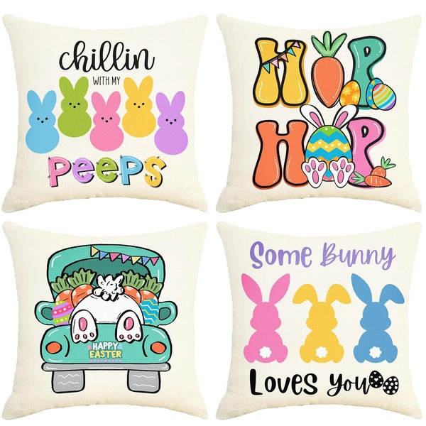 Sunboom Easter Pillow Covers 18x18 Set of 4, Easter Decorations