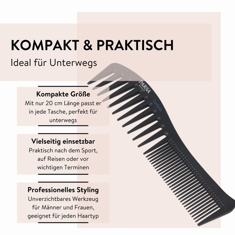 PARSA Beauty High-quality carbon styling comb, anti-static, all-rounder for all