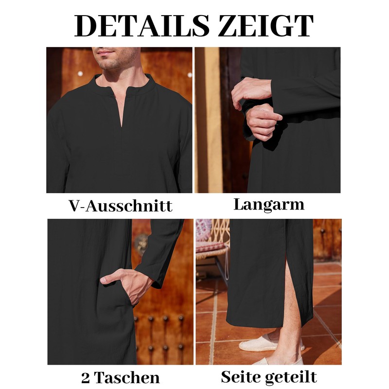 LVCBL Men's Kaftan Long Sleeve Kaftan Men's Long Thobe Men's