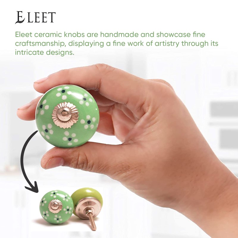 Eleet Handpainted Designer Ceramic Knobs - Pack of 12 Green