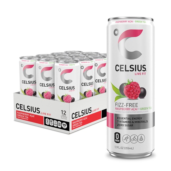 CELSIUS Raspberry Acai Green Tea, Functional Essential Energy Drink 12