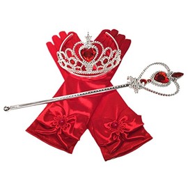DreamHigh Princess Cosplay Dress up Accessorries Grils Costume Crown, Wand, Gloves valued Pack (Red)