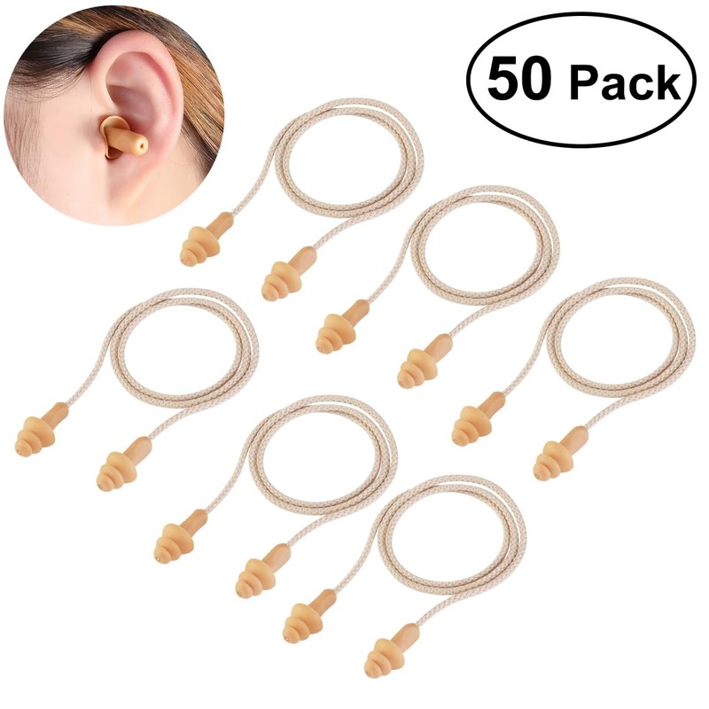 WINOMO Ear Plugs 50 Pairs Corded Soft Silicone Reusable for