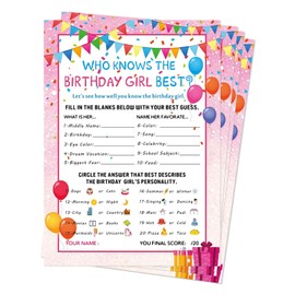 Who Knows The Birthday Girl Best, 30Pcs Birthday Game Cards for Teens Kids, Birthday Game Cards for Girls Hers Women's Sleepover Supplies Decorations, Themed Party Activity and Idea (Rose Pink)