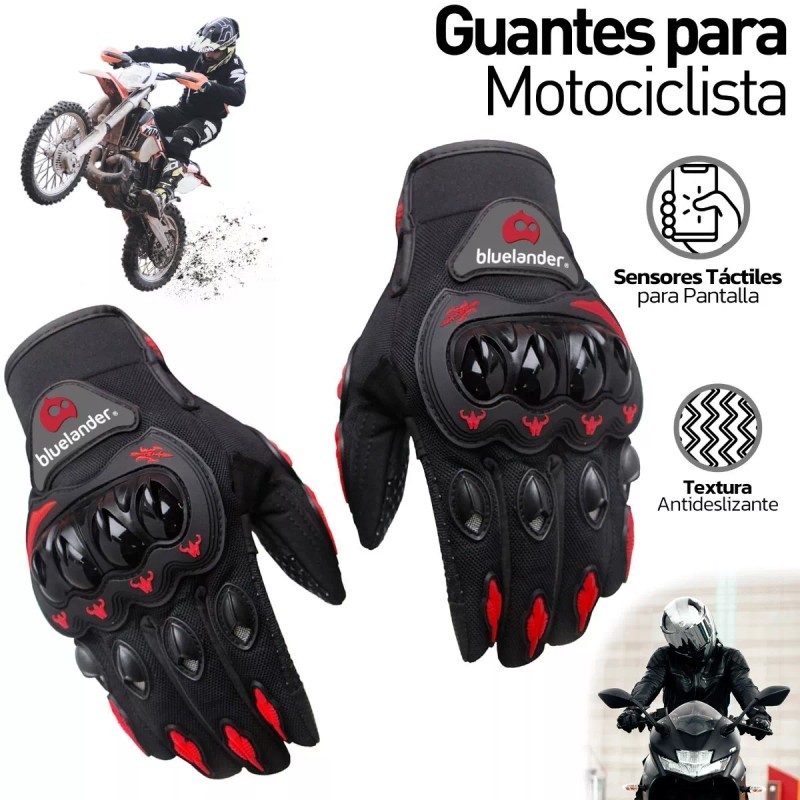 Bluelander Guantes Para Moto O Bicicleta Dedo Completo Negro-rojo