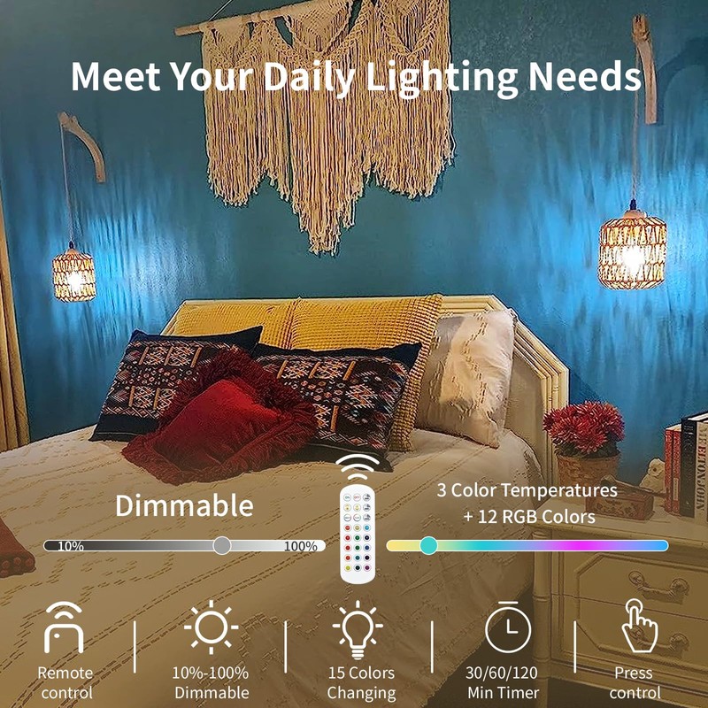 Frideko Boho Rechargeable Wall Sconces Set of Two with Remote,