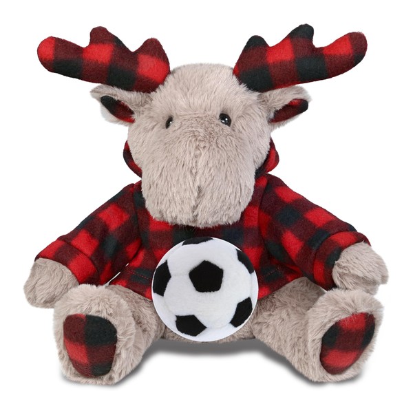 DolliBu Plaid Beige Moose with Hoodie Stuffed Animal with Soccer