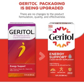 Geritol Liquid Vitamin and Iron Supplement, Energy Support, Contains High Potency B-Vitamins and Iron, Pleasant Tasting, Easy to Swallow, No Artificial Sweeteners, Non-GMO, 12 Oz