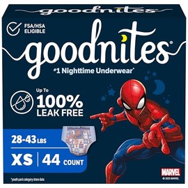 Goodnites Pantalones de Noche para Niños con Incontinencia Nocturna, Braguitas para Niños con Dibujo Animado, Talla Extra Pequeña, 44 Unidades