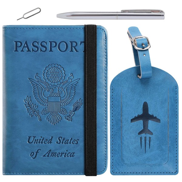 Funda para pasaporte con bloqueo RFID de piel, organizador de