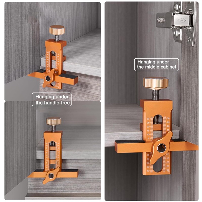 Cabinet Door Installation Jig, 2-in-1 Mounting Tool with Adjustable Positioner,