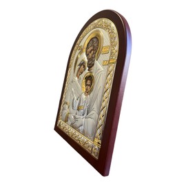 Silver Canvas Holy Family Byzantine Silver Christian Icon/Greek Handmade (Red, 9x7)