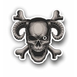 AMA SHOP Skull skeleton shaped sticker with an eye and horns | Car Stickers | Sticker for Helmet, Motorcycle, Camper | PVC Sticker for Wall Decal Mural