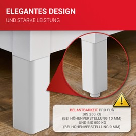 LouMaxx Furniture Feet Height Adjustable - Set of 4 38 x 38 x 150 mm in White Including Mounting Plate - Feet for Cabinets Suitable as Kallax Feet - High-Quality Cabinet Feet for Individual DIY