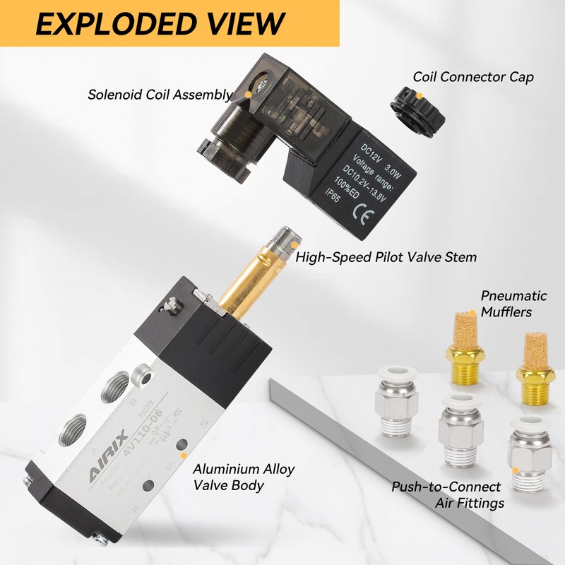 AIRIX 4V110-06 Pneumatic Solenoid Valve DC12V, 2 Position 5 Way,