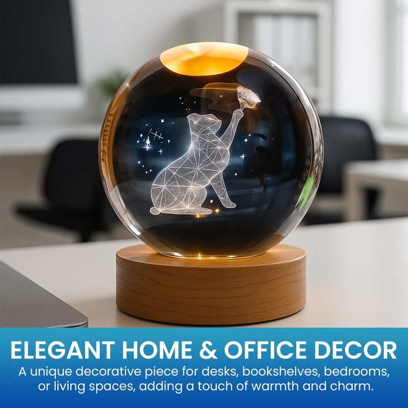 3D Laser Engraved Cat Crystal Ball – K9 Optical Crystal