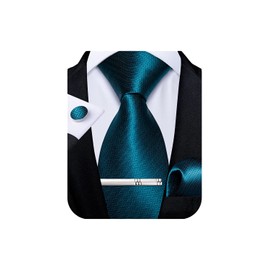 DiBanGu - Conjunto de corbata de seda lisa lisa y bolsillo para hombre, para boda formal de negocios, color turquesa oscuro maciza, talla única