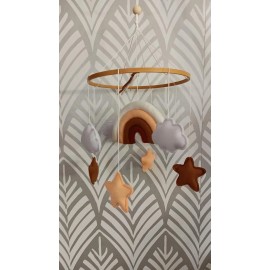 Goukurlsma Baby Crib Mobile Rainbow Star Feather Felt Boho Nursery DéCor Brown Cream Pink