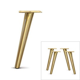 AKB Hardware Slant Furniture Metal Legs - Set of 4 New, Plated (Brushed Brass 12" H)