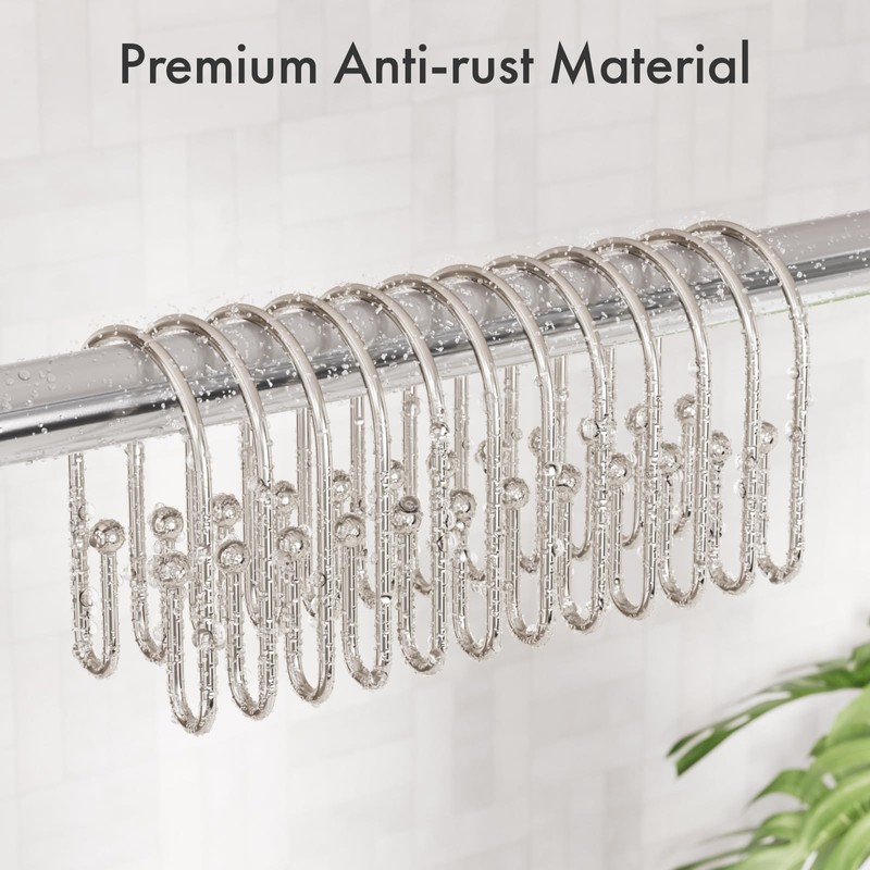 AmazerBath Shower Curtain Hooks, Nickel Shower Curtain Hooks Rust Proof,
