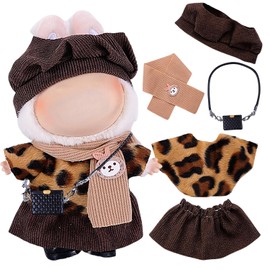 5pcs Handmade 15cm/17cm Doll Clothes Set (No Doll), Premium Clothes Accessories for Dolls with Hat, Shawl, Scarf , Skirt & Bag, Cute Fashion Clothes for Collectibles (Dark Brown) AK054DB