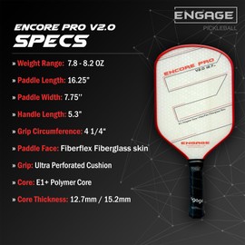 Engage Encore Pro V2.0 12.7mm Pickleball Paddle Playability with Power | Hybrid - Crimson Red (Crimson Red, 12.7 MM (Thin))