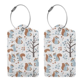 Buyidec 2 Pack Cute Squirrels Winter Snow Luggage Tags for Suitcases, Leather Baggage Tag with Loop, Funny Cool Name Id Card Cover Travel Bag Labels Set for Women Men Boys Girls Kids