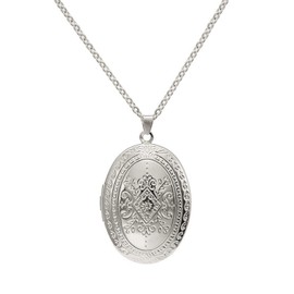 SCRDPRAD Vintage Engraved Flower Empaistic Photo Locket Hold Picture Oval Round Pendant Necklace Antique Carved Pattern Souvenir Memorial Clavicle Sweet Jewelry for Women-silver 1