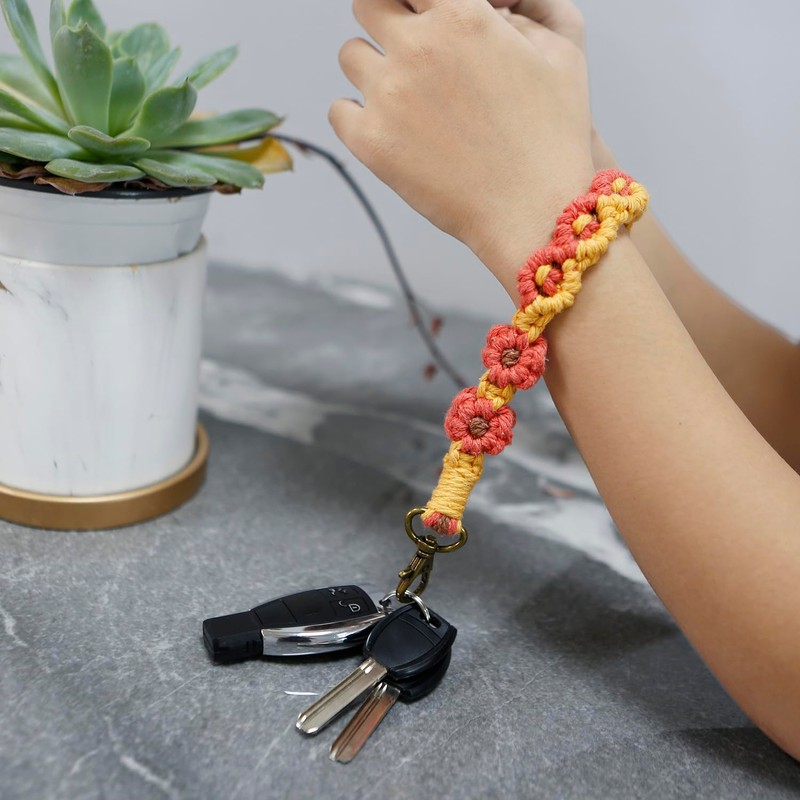 AOKSUNOVA Braided Cord Flower Short Keychain Macrame Bracelet Keychain Girls