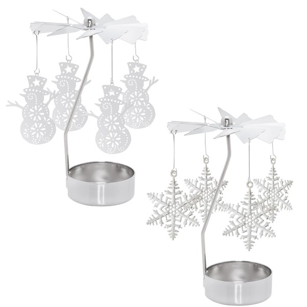 2Pcs Rotary Candle Holder Spinning Tea Light Candle Holder Silver
