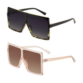 CHAUOO Ultralight Square Oversized Sunglasses Classic Fashion Style 100% UV Protection for Women Men (2pcs-Leopard-Orange)