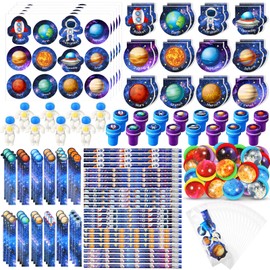Cholemy 192 Pcs Space Party Favors Space Theme Supplies Outer Astronaut Stationery Set Notebook Bouncy Ball Sticker Stamper Eraser Ruler Pencil Bag for Galaxy Birthday Gift Classroom Prize
