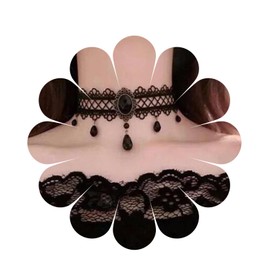 Aneneiceera Boho Black Crystal Lace Choker Necklace Tassel Black Tears Necklace Choker Gothic Drop Rhinestone Necklace Retro Vintage Necklace Chain Jewellery Gifts for Women (Black A), Metal, Pearl