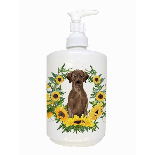 Caroline's Treasures CK2921SOAP Chocolate Labrador Retriever in Sunflowers Ceramic Soap