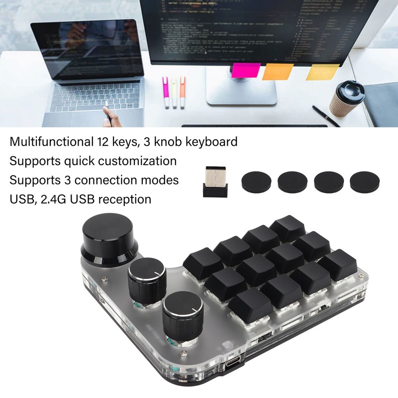 Programmable Keyboard with RGB 3 Knob 12 Keys 2.4G USB