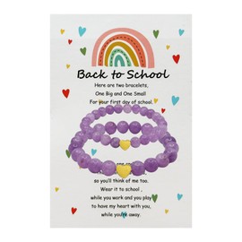 DOLLESS Back to School Bracelets Matching Heart Mother Daughter Bracelets First Day of School Gifts (Purple)