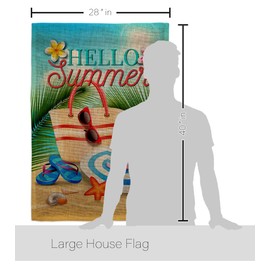 Angeleno Heritage Beach Summer Day Burlap House Flag Coastal Tropical Sea Shells Ocean Sand Outdoor Coral Decoration Banner Small Garden Yard Gift Double-Sided, Made in USA