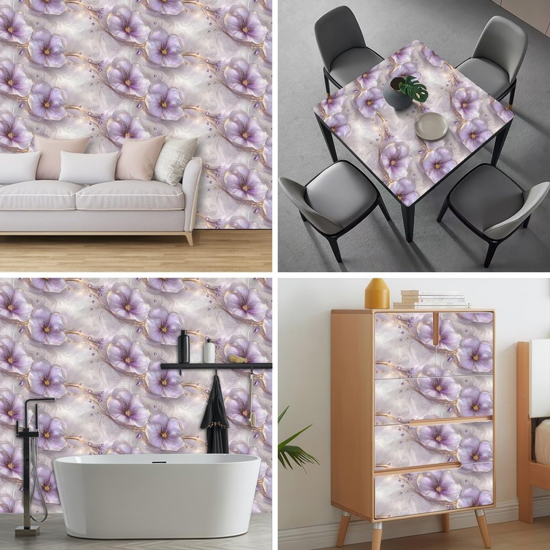 HOMETITUTE Purple Floral Wallpaper Peel and Stick Embossed Flower Contact