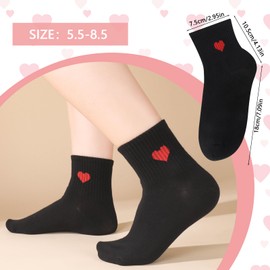 Jspupifip Women's Cute Ankle Crew Socks, 6 Pairs Novelty Fun Heart Casual Calf Sock, Cotton Athletic Running Socks 5.5-8.5(Black)